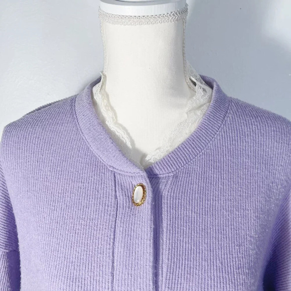 Ordinary Holiday Korean Light Purple Lavender Button Up Cardigan Lace Size L - Picture 2 of 9